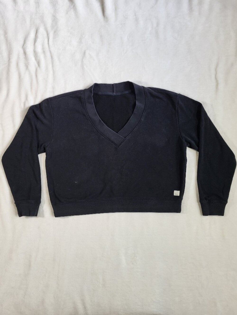 Vuori Sedona V Neck Women's Long Sleeve Tops Pullover Sweatshirt Black Small
